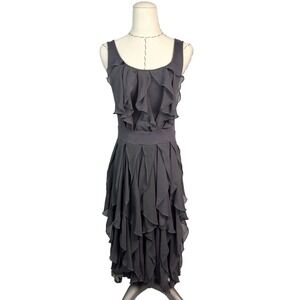 Anthropologie Ric Rac Gray Ruffle Tiered Chiffon Sleeveless Dress Keyhole XS